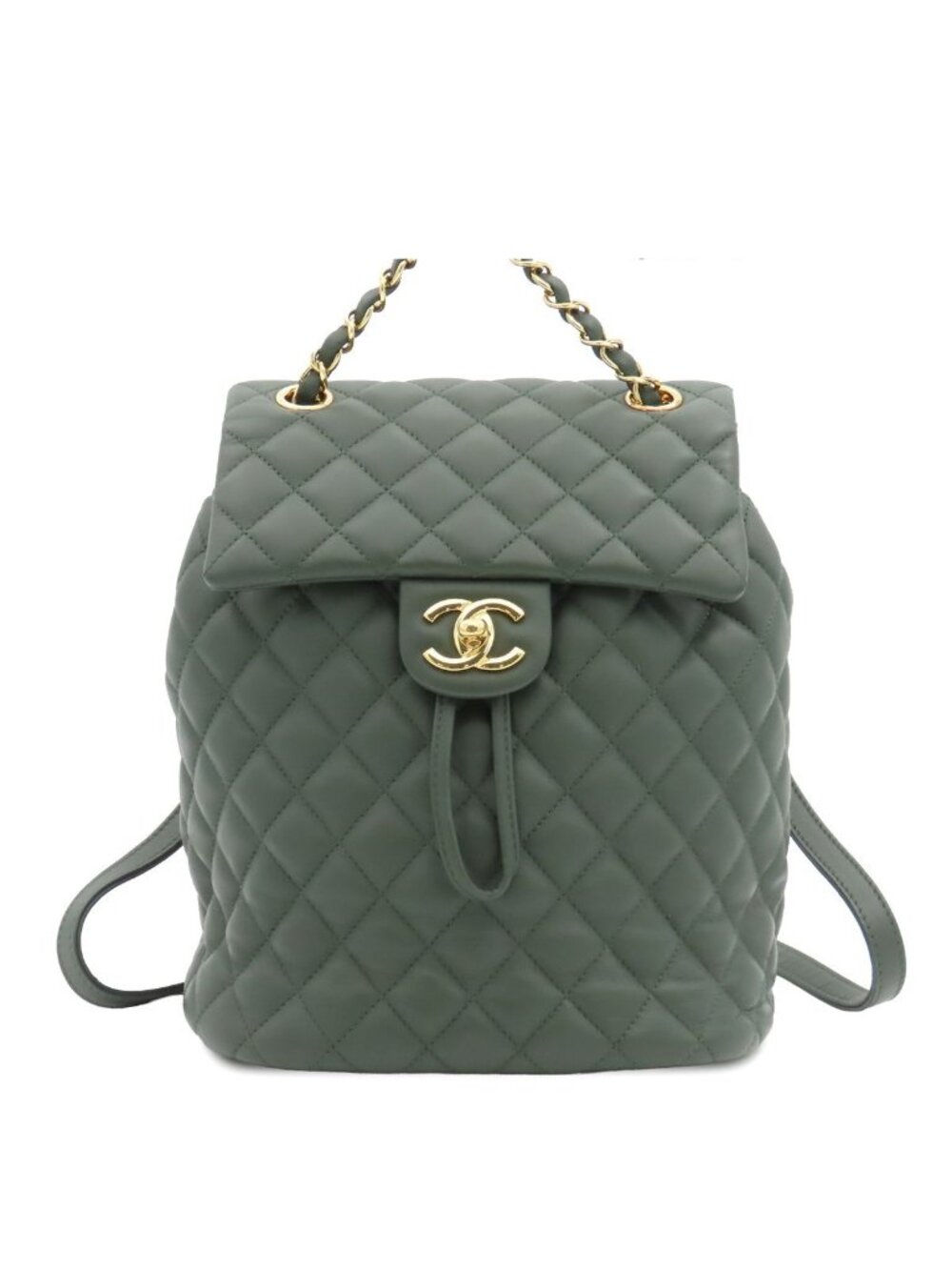 Chanel Chain Backpack Quilted Dark Green Gold Lambskin